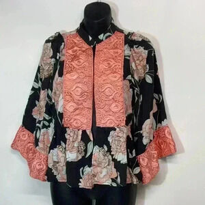 Asian style - Black and Coral Floral Top